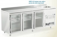 Balcão Frigorífico de Encosto GBFE - 215 tampo com cuba e portas de vidro (opcional)